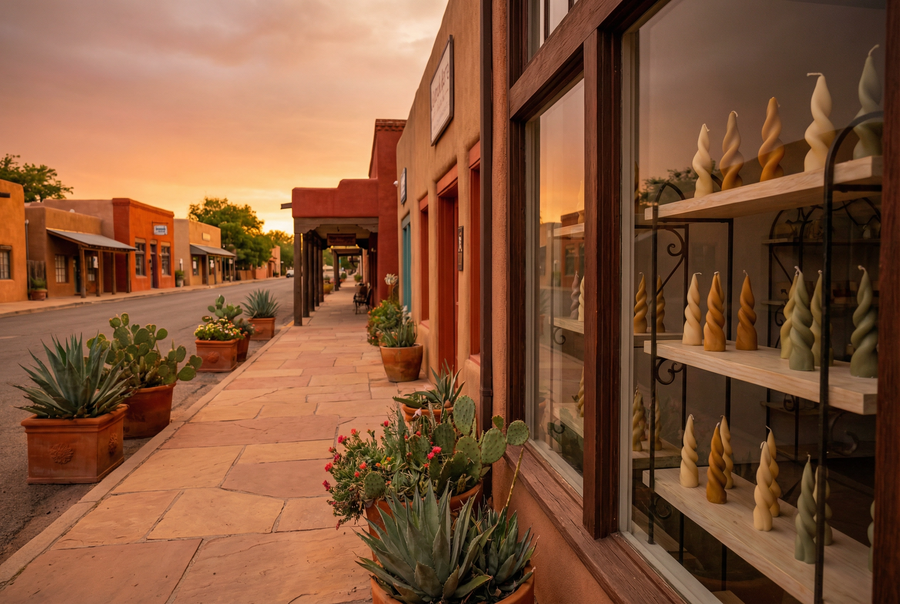 Charming Arizona downtown street with candle boutique - Chandler candle stores editorial