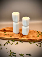 AXIS stacked cylinder sculptural soy wax candle set — unscented decorative candles by Beyond Candle Store