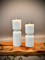 AXIS stacked cylinder sculptural soy wax candle set — unscented decorative candles by Beyond Candle Store