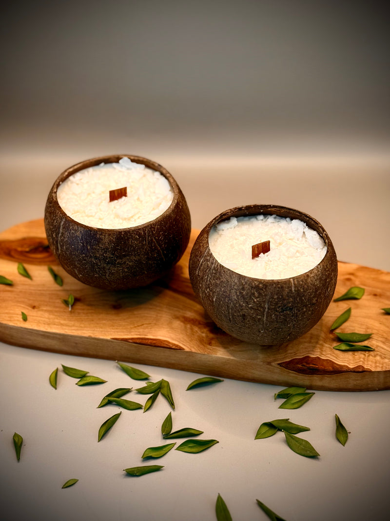 Coconut shell soy wax candle with wooden wick — Coconut & Lime scent by Beyond Candle Store