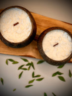Coconut shell soy wax candle with wooden wick — Coconut & Lime scent by Beyond Candle Store
