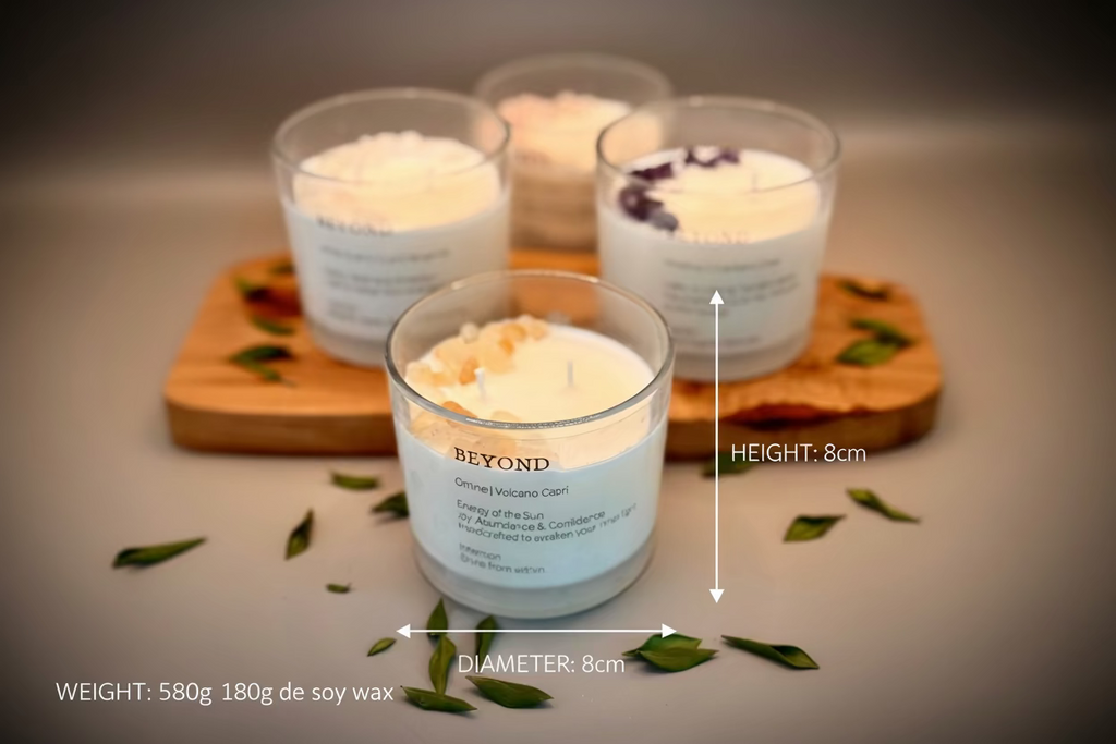 CRYSTAL CANDLES — scented luxury soy wax candles with crystal tops (Citrine, Rose Quartz, White Quartz, Amethyst) by Beyond Candle Store