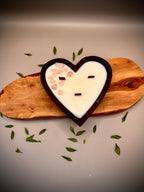 HEART hand-poured soy wax candle with wooden wick — Rose Quartz scent in wooden heart vessel by Beyond Candle Store
