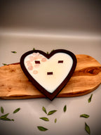 HEART hand-poured soy wax candle with wooden wick — Rose Quartz scent in wooden heart vessel by Beyond Candle Store