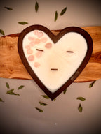 HEART hand-poured soy wax candle with wooden wick — Rose Quartz scent in wooden heart vessel by Beyond Candle Store