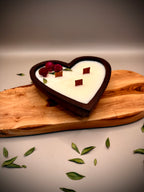 HEART hand-poured soy wax candle with wooden wick — Rose Quartz scent in wooden heart vessel by Beyond Candle Store