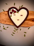 HEART hand-poured soy wax candle with wooden wick — Rose Quartz scent in wooden heart vessel by Beyond Candle Store