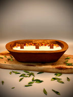 MOORED hand-poured soy wax candle in wooden vessel with 3 wooden wicks — Teakwood & Mahogany / White Tea & Fig fragrance by Beyond Candle Store