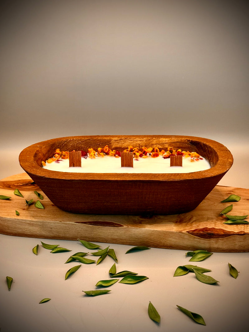MOORED hand-poured soy wax candle in wooden vessel with 3 wooden wicks — Teakwood & Mahogany / White Tea & Fig fragrance by Beyond Candle Store