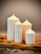 OASIS tent pyramid sculptural soy wax candle set — unscented decorative candles by Beyond Candle Store
