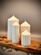OASIS tent pyramid sculptural soy wax candle set — unscented decorative candles by Beyond Candle Store